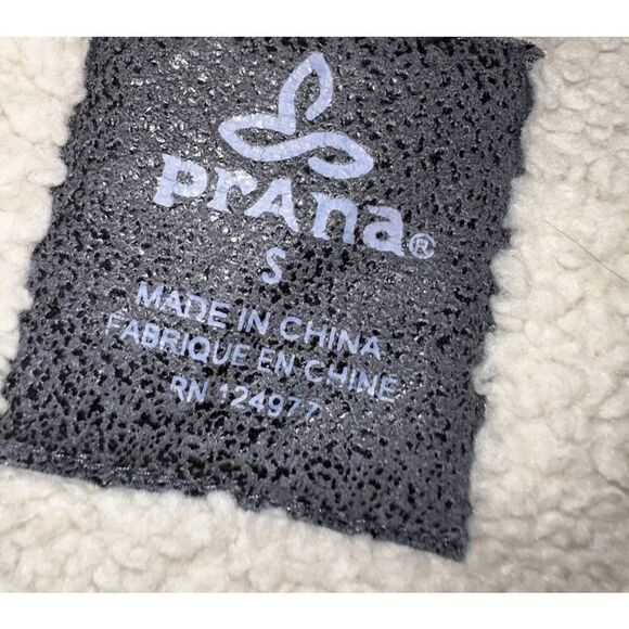 prAna Jacket Faux Leather Sherpa Grey Lined Full Zip Long Small EUC - Picture 10 of 12